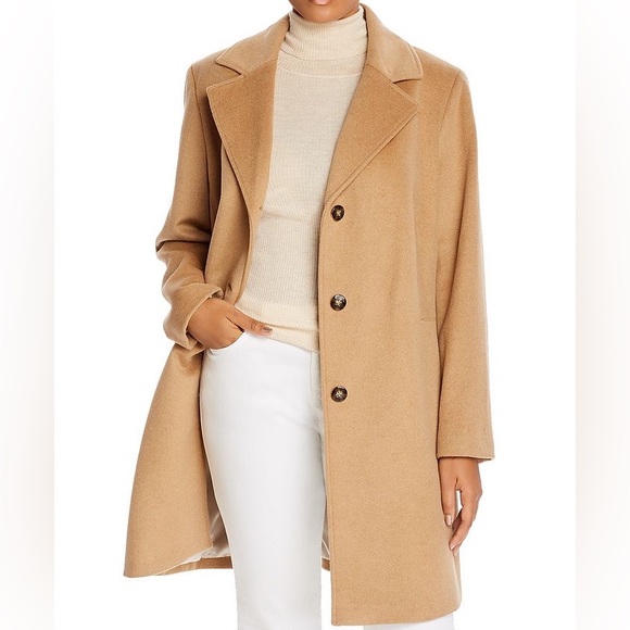 Calvin Klein Wool-Blend Button Front Coat in Camel size 2 - Picture 10 of 15